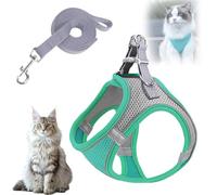 Stimulicat Cat Harness, Stimuli Cat Harness Design For Outdoor Cats, Cats Harnes Escape Proof, Stimulicat Harne Adjustable Soft Mesh Vest With Reflective Safety Strips (Green Gray, S)