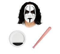 Sting Wrestling Icon Costume Accessory Set with Black Wig, Face Paint and Inflatable Bat - 90s Fancy Dress for Adults