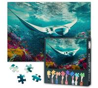Stingray 1000 Piece Jigsaw Puzzles for Adults Deep Sea World Ocean Art | finished size: 50x70cm, back letters hints, high difficulty puzzle, modern bedroom decor, family indoor activity