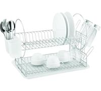 STINGRAY 2-Tier Dish Drying Rack - Large Chrome-Plated Kitchen Dish Rack with Utensil Holder, Cup Rack & Removable Drip Tray - Rustproof, Space-Saving Countertop Organizer - White