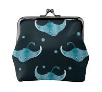 Stingray Fish Pattern, PU Leather Coin Purse, Small Wallets, Change Pouch with Kiss Lock Clasp Buckle, Change Purse