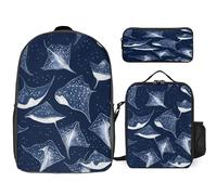 Stingray Fish Travel Backpack 3 Piece with Pencil Case Insulated Lunch Box Laptop Bag 17 Inch Casual Daypack Set