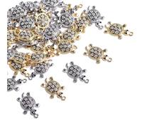stino Rhinestone Charms, 40 Pieces Turtle Heart & Rhombus Jewelry Making Supplies, Gold & Silver Crystal Pendants, S, Rhinestone Alloy Steel, No Gemstone