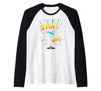 Stir! It Up - Funny Cartoon Cocktail Glass Drink Design Raglan Baseball Tee