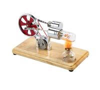 Stirling Engine, Drip Molding with Oak Base Plate and LED Lights Steam Engine Stirling Engine Kit for Educational Displays and Children's Entertainment (Silver)