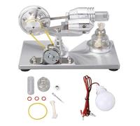 Stirling Engine Generator Science Projects Technology Experimental Toys for Children STEM Learning Brushed Stainless Steel Base CNC Machined Frame Thick Glass Heating Cylinder