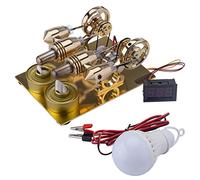 Stirling Engine Model, ENJOMOR Golden Paratactic Four Cylinder Hot Air Stirling External Combustion Engine Motor, Mechanical Science Collectible Stirling Motor for Him, Gifts for Adult