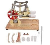 Stirling Engine Model Golden Two Cylinder Balance Physical Science Experiment Toy for Kids Adults Educational Gift Zinc Alloy Stainless Steel Glass Log Mirror Gold Color 17x13x9