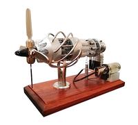 Stirling Engine Model Kit, 16-Cylinder Swash Plate Butane-Powered Hot Air Stirling Engine Generator with Voltage Digital Display Meter & LED Beads for Physics Science Experiment Display