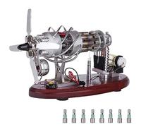Stirling Engine Model Kit, 16-Cylinder Swash Plate Butane-Powered Hot Air Stirling Engine Generator with Voltage Digital Display Meter & LED Beads for Physics Science Experiment Display