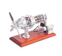 Stirling Engine Model Kit, 16-Cylinder Swash Plate Butane-Powered Hot Air Stirling Engine Generator with Voltage Digital Display Meter & LED Beads for Physics Science Experiment Display