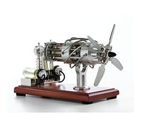 Stirling Engine Model Kit, 16-Cylinder Swash Plate Butane-Powered Hot Air Stirling Engine Generator with Voltage Digital Display Meter & LED Beads for Physics Science Experiment Display