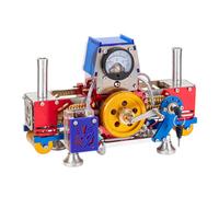 Stirling Engine Model Kit, Horizontal Opposed Double-Cylinder Flame-Licker Vacuum Stirling Engine with USB Output & Voltmeter for Physical Science Experiment Display