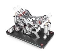 Stirling Engine Model Kit, Metal Bootable V4 4-Cylinder Parallel Stirling Engine with Colorful LED Light & Alcohol Burner, Physics Science Demonstration Kit for Adults & Teens