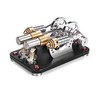 Stirling Engine Model Kit, Micro All Metal Dual Cylinder Stirling Engine Model with Generator & LED Lights, Physics Science Kit for Adults & Teens
