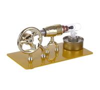 Stirling Engine Model Kit That Works, Fully Assembled Golden Single Cylinder Stirling Engine with Quartz Glass Heater, Science Experiment & Physics Educational Kit for Adults