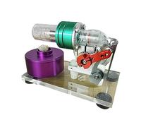 Stirling Engine Model Kit That Works, Gold Electroplated Beta Type Hot Air Stirling Engine with Wooden Base, Science Experiment & Physics Educational Kit for Adults