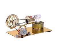 Stirling Engine Motor Model Electricity Generator with LED Bulb Six pointed Pattern Flywheel DIY Educational Science Experiment Tool Zinc Alloy Base for Teacher Adults Kids