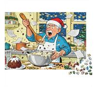 Stirring The Christmas Pudding Wooden Jigsaw Puzzle Waterproof 1000 Piece Puzzles for Adults Colourful Challenging Games