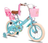 STITCH 12 Inch Little Daisy Kids Bike with Stabilisers & Doll Seat for 2-4 Year Girls, Princess Bicycle with Basket & Streamers, Blue