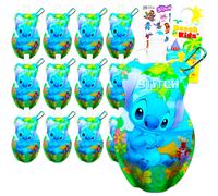 Stitch 15oz Reusable 12 Piece Water Pouch Set - Disney Drinking Bottles, Pull Top Lids, Stickers | Bulk Lilo & Stitch School Supplies Party Favor