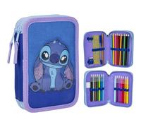 Stitch 3 Compartment Pencil Case - Blue - 12.5 x 4.5 x 19.5 cm - Made with Polyester and PVC - Zip Closure - Includes Accessories - Original Product Designed in Spain, blue, Stitch 3 Compartment