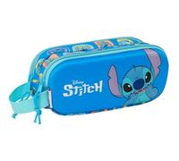 Stitch 3D - Double 3D Pencil Case, Children's Pencil Case, Ideal for School-Aged Children, Comfortable and Versatile, Quality and Resistance, 21 x 6 x 8 cm, Blue, Blue, Estándar, Casual