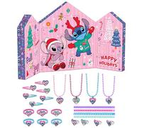 Stitch Advent Calendar for Girls - 24 Day Surprise Accessories Set with Necklaces, Hair Bands, Wristbands, Hair Clips & Rings - Kids Jewellery Christmas Countdown Childrens Festive Gift Box 32cm