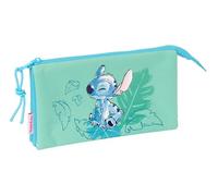 Stitch Aloha - Triple Pencil Case, Children's Pencil Case, Ideal for School-Aged Children, Comfortable and Versatile, Quality and Resistance, 22 x 3 x 12 cm, Turquoise, Turquoise, Estándar, Casual