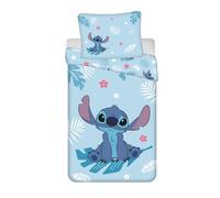 Stitch and Angel Single Duvet Cover 140x200 + Pillowcase 70x90 Cotton Blue | Reversible bedding | Natural cotton breathable Oeko-Tex | Official Disney Lilo & Stitch | Teens | Gift | Machine washable