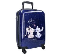STITCH Angel Aloha Hard ABS Suitcase Trolley for Children - 4 Wheels - Extendable Handle - 46x33x21 cm - 31 Litres - Dark Blue