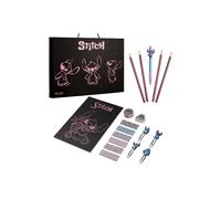 Disney Stitch Stationery Supplies Set Notebook Pencil Case & Ballpoint Pens or Notepad Colouring Pencils & Accessories for School Office (Black)