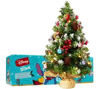 Stitch Christmas Tree with 12 Baubles, 1.67ft Pre-lit Mini Artificial Tree with LED White String Lights Frosted Tips, Tabletop Xmax Gifts (Multi Stitch)