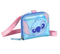 Stitch Coin Purse with Strap, Iridescent Blue and Pink Design, Zipper Closure