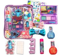 Stitch Cosmetic Bag for Girls - Stitch Makeup Supplies Bundle with Stitch Shoulder Bag for Girls, Lip Balm, Hair Clips, Lip Gloss, More Plus Stickers, Tattoos | Stitch Dress Up for Girls, Multicolor,