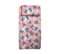 Stitch Double Bed Sheet, Complete Bed, Top Sheet, Fitted Sheet, Pillowcase, Pink, Disney, 100% Cotton, Official Product