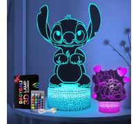 Stitch Gifts for Girls - Stitch Night Light (2 Patterns), 3D LED 16 Color Dimmable USB/Battery Powered Stitch Lamp with Remote Control and Smart Touch for Girls Room Decor Party Birthday Christmas