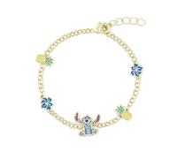 Disney Bracelet Stitch Pineapple & Flower Charm Gold Plated Adjustable Chain Girls
