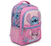 Stitch Girls' School Backpack - Pink Children's Backpack with Front Pocket and Mesh Sides, Double Zippers and Padded Straps, Official Disney License for School and Back to School