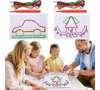 Stitch Grid for Kid,Threading Board for Kids,Stitch Thread Board for Kids Yarn,Grid with String,DIY Children's String Weaving Drawing Board (2SET)