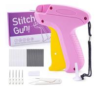 Stitch Gun for Clothes,Stitchy Quick Clothing Fixer,Micro Tagging Gun for Clothing,Stitchy Mini Stitch Gun,Includes 6 Needle,1 Scissors,2000 Black Fasteners & 2000 White Fasteners (Pink Yellow)