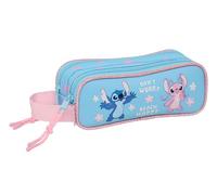 STITCH HAPPY - Double Child's Pencil Case, Children's Pencil Case, Ideal for School Age Children, Comfortable and Versatile, Quality and Resistance, 21 x 6 x 8 cm, light blue, M, Casual