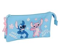 STITCH HAPPY - Triple Pencil Case, Children's Pencil Case, Ideal for School Age Children, Comfortable and Versatile, Quality and Resistance, 22 x 3 x 12 cm, light blue, M, Casual