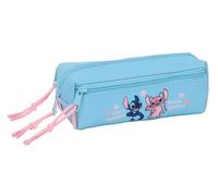STITCH HAPPY - Triple Small Pencil Case, Children's Pencil Case, Ideal for School Age Children, Comfortable and Versatile, Quality and Resistance, 22 x 6 x 8.5 cm, light blue, M, Casual