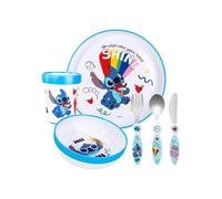 Stitch Kids 6 Piece Reusable Dinner Set - Cup, Bowl, Plate & Cutlery | Lightweight & Kid-Friendly Dinnerware Set Includes Knife, Fork & Spoon, Toddler Plastic Tableware Set | Easy to Hold Design