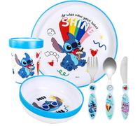 Stitch Kids 6 Piece Reusable Dinner Set - Plate/Bowl/Cup/Knife/Fork/Spoon - Childrens Dinnerware Tableware Cutlery Set