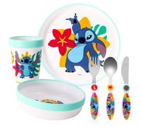 Stitch Kids 6 Piece Reusable Dinner Set - Plate/Bowl/Cup/Knife/Fork/Spoon - Childrens Dinnerware Tableware Cutlery Set