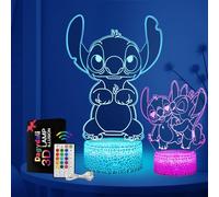 Stitch Lamp (2 Patterns) - Stitch Gifts for Girls , 3D LED 16 Color Dimmable USB/Battery Powered Stitch Night Light with Remote Control and Smart Touch for Girls Room Decor Party Birthday Christmas