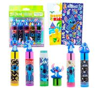 Stitch Lip Balm Tubes for Girls - Bundle with 5 Tubes of Plant Based Lip Balm in Assorted Flavors with Figurine Toppers Plus Stickers, More | Stitch Party Favors