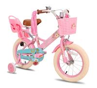 STITCH Little Daisy 14 Inch Kids Bike for 3-5 Years Girls with Stabilisers & Doll Seat, 14 Inch Princess Girls Bike with Basket & Streamers,Pink